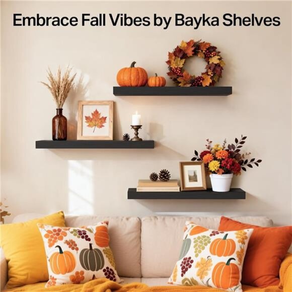 Floating Shelves for Wall, Wall Mounted Rustic Wood Shelves for Bathroom - Picture 4 of 7